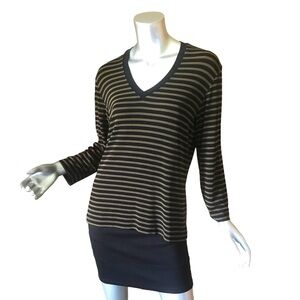 Chico’s Travelers 1, Women’s Medium Striped V Neck Ribbed Slinky Stretch Blouse